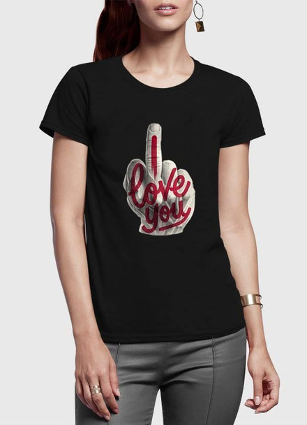 Women's Cotton I Love You Half Sleeves T-Shirt designed by artists, available in multiple colors by Breezoro