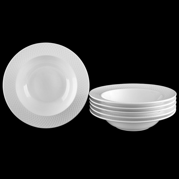 White Porcelain Deep Plate With Embossed Wide Rim 9" inch | For soup,