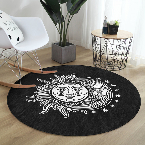 Medusa and Moon Pattern Boho Home Decor Washable Round Rug | Homeezone