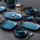 Elegant Dark Blue Oval Ceramic Serving Platter