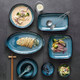 Elegant Dark Blue Oval Ceramic Serving Platter