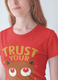 Women's Trust Your Cat Feeling Graphic T-Shirt in soft ringspun cotton, whimsical cat design by Breezoro