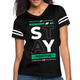 Women's Vintage Sport Graphic Stay Positive T-Shirt with sleeve stripes by Breezoro