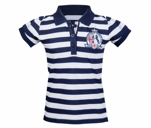 HKM Funny Horses Navy Stipe Polo Shirt Top HKM Funny Horses Navy Stipe Polo Shirt Top