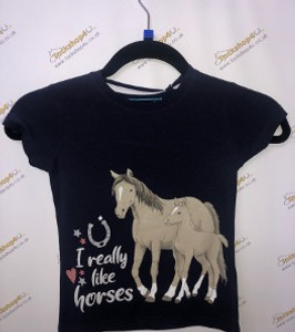 HKM Funny Horses 'I really like' Navy T-shirt Top HKM Funny Horses 'I really like' Navy T-shirt Top