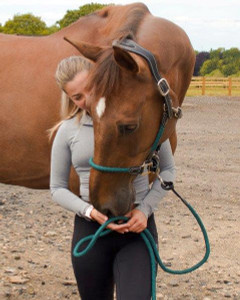 Cameo Equine Rope Leather Headcollar Green Cameo Equine Rope Leather Headcollar Green