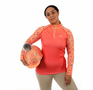 Shires Aubrion Hyde Park Cross Country Base Layer Ladies Shirt Orange Spot Shires Aubrion Hyde Park Cross Country Base Layer Ladies Shirt Orange Spot