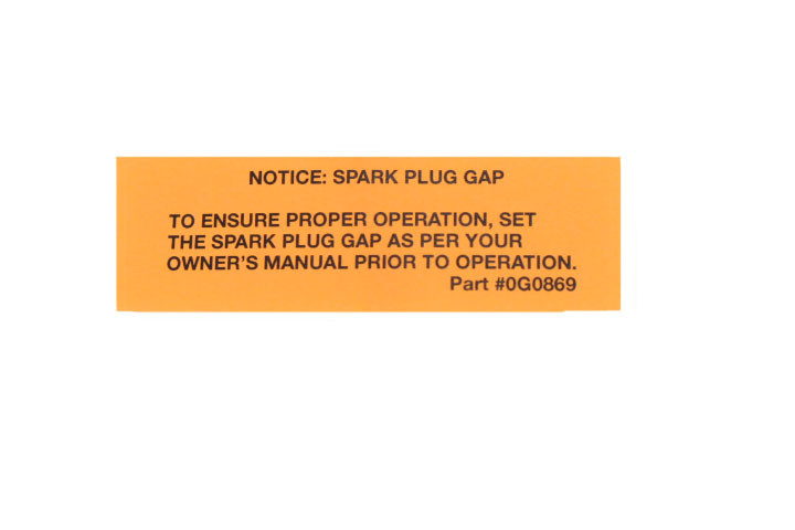 GENERAC SPARK GAP REMINDER CARD 0G0869