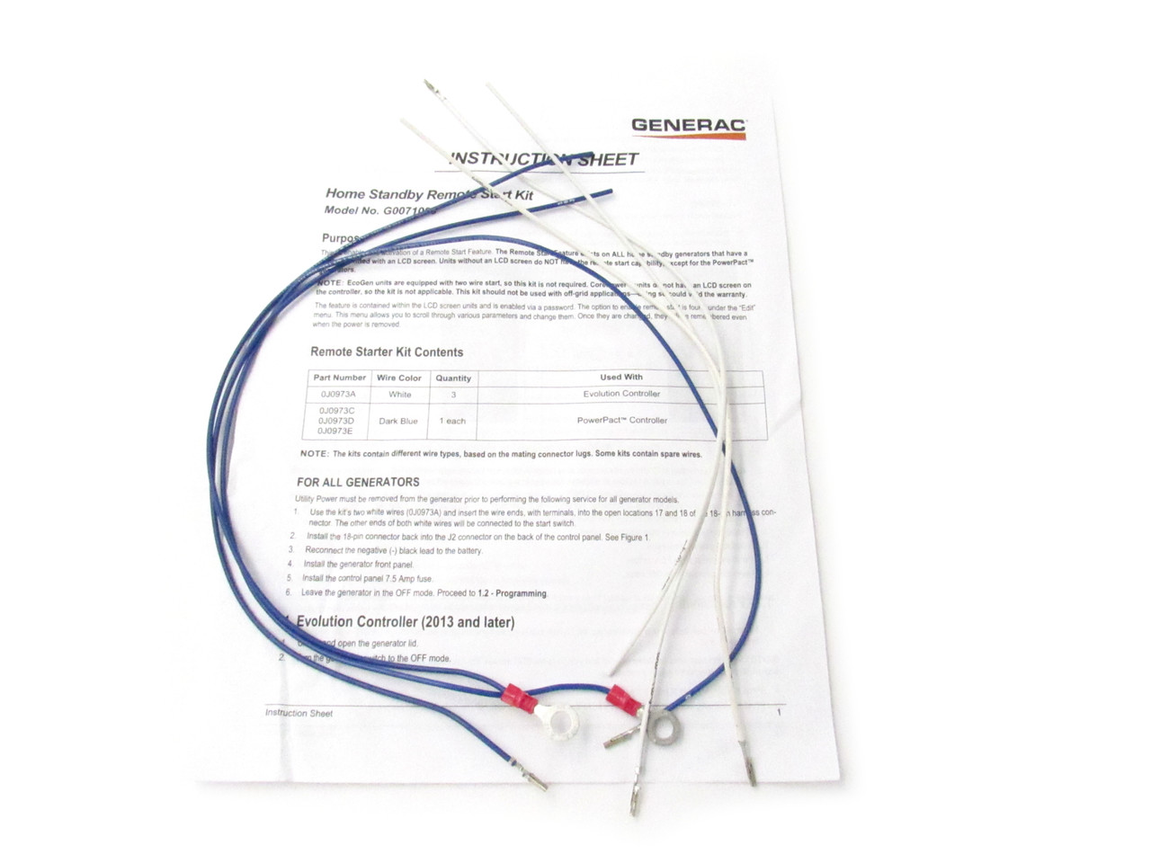 Generac 2 Wire Remote Start Kit 7109 G0071090