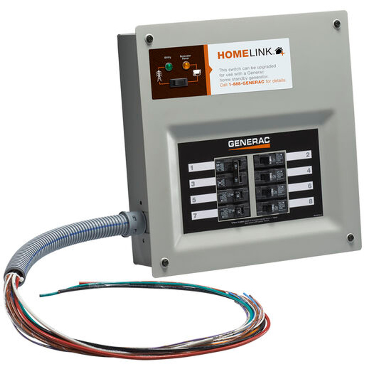 Generac 30 Amp Indoor Transfer Switch Kit for 8-10 Circ, Resin PIB + Conduit, 30 Amp Plug, Upgradeable 6853