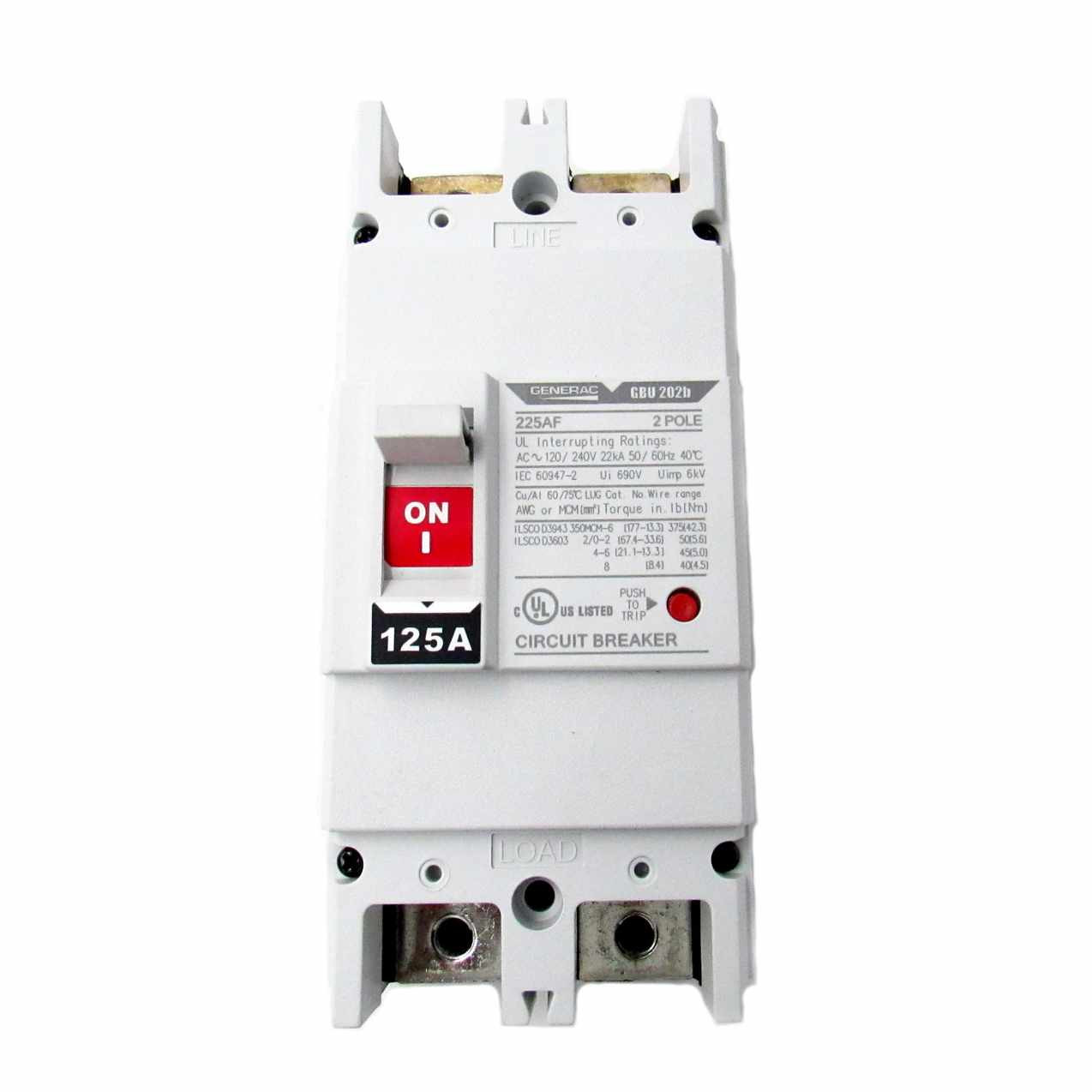 Generac Circuit Breaker 125A 2Pole 240V 225Af 0K0970