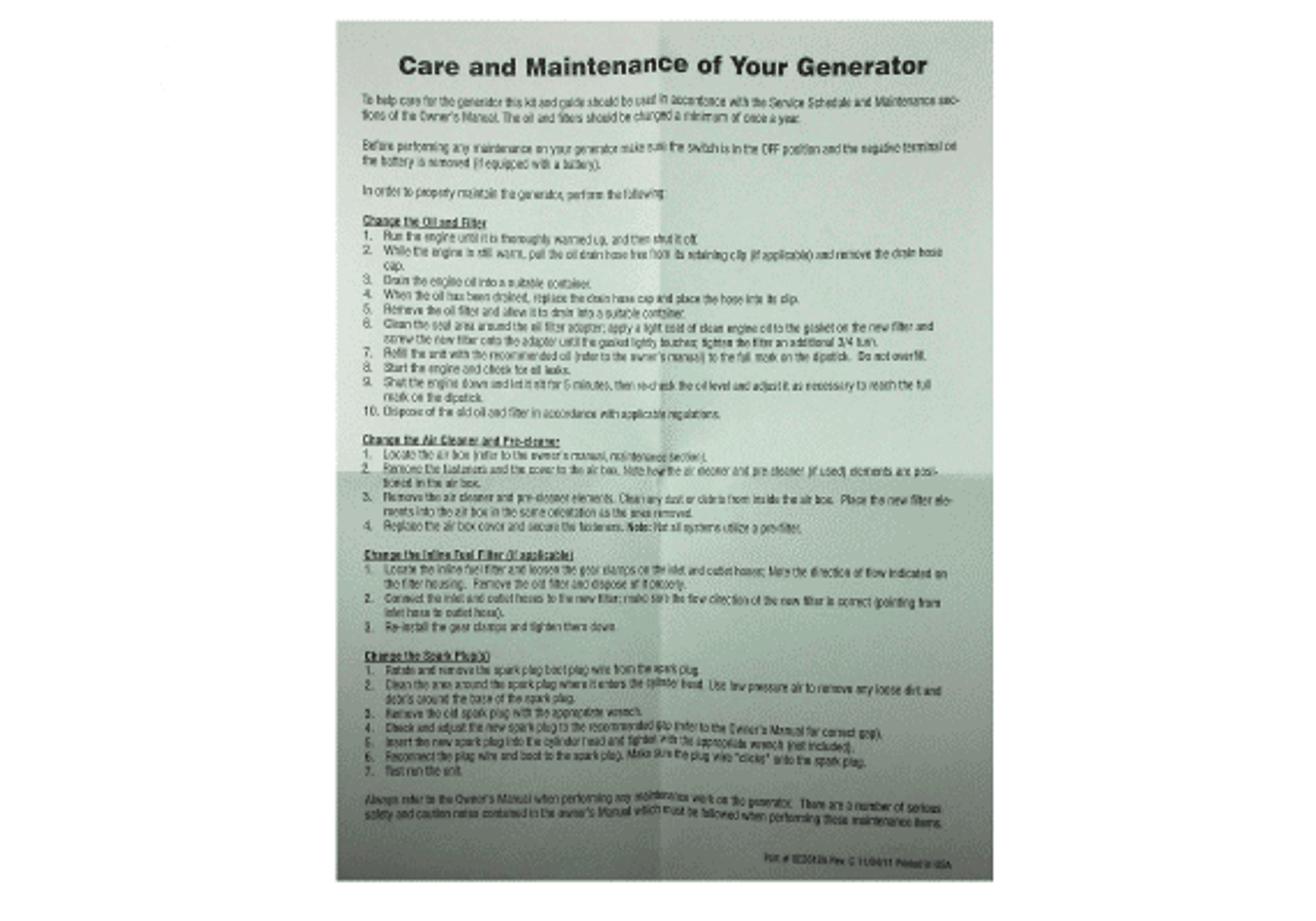 Generac Instruction Sheet For Sm Kits 0E3612A