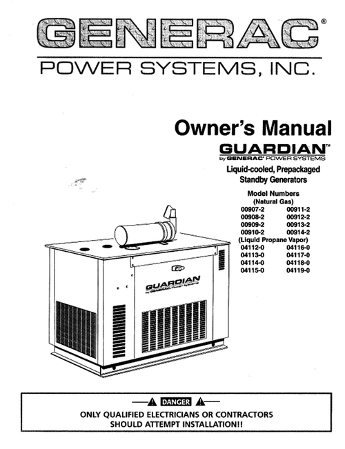 GENERAC OWNERS MANUAL GUARDIAN (0C1000)