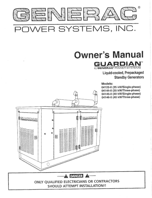 GENERAC LIQUID COOLED PREPACKED GENERATOR OWNERS MANUAL (0C2159)