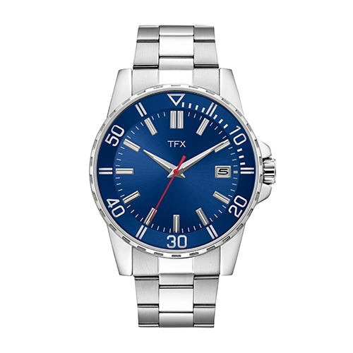 TFX Mens Silver-Tone Stainless Steel Watch Blue