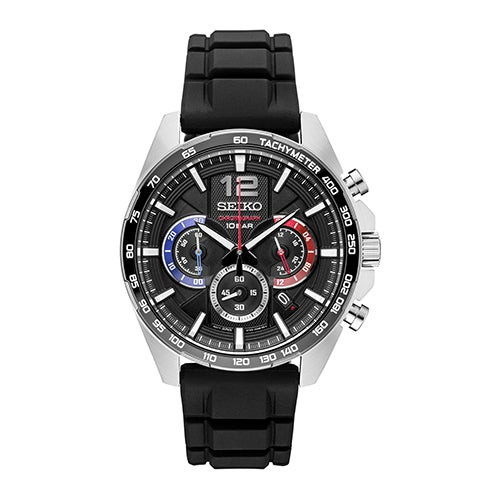 Mens Essentials Multi-Dial Chronograph Black Rubber Strap Watch Black Dial