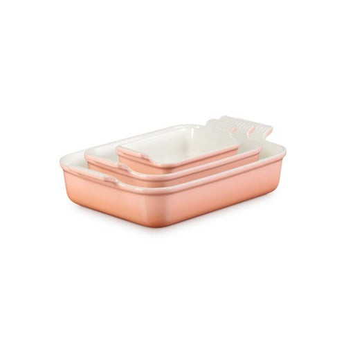 3pc Heritage Stoneware Rectangular Baking Dish Set Peche