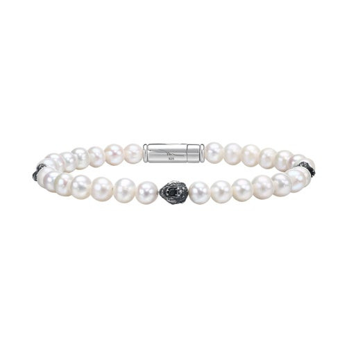 Mark Anthony Lions Head Pearl & Sterling Silver Beaded Bracelet 8.5"
