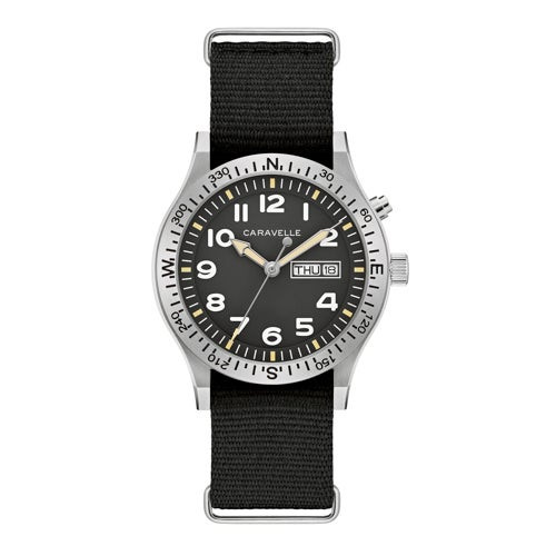 Mens Field Light Up Silver & Black Nylon Strap Watch Black Dial Mens Field Light Up Silver & Black Nylon Strap Watch Black Dial