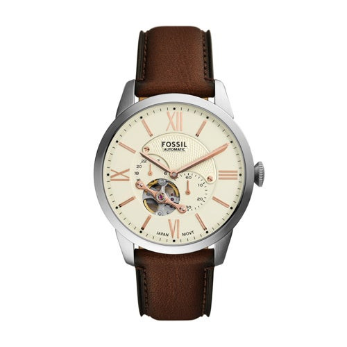 Mens Townsman Automatic Silver & Brown Leather Strap Watch Cream Dial Mens Townsman Automatic Silver & Brown Leather Strap Watch Cream Dial