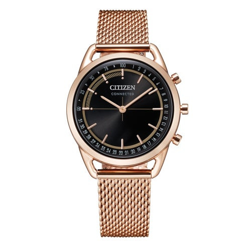 Ladies Connected Pink Gold-Tone Stainless Steel Smartwatch Black Dial