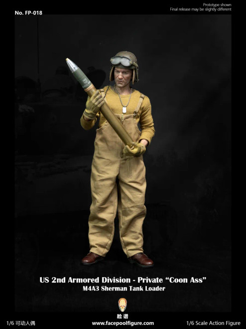 Facepool WWII US 2nd Armored Division M4A3 Sherman Tank Loader Private "Coon Ass" 1/6 Scale Action Figure Special Version FP-018B www.HobbyGalaxy.com