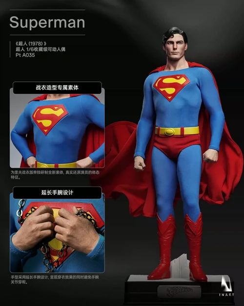 Pre-order the definitive INART Superman (1978) 1/6 Scale Action Figure (Standard Version) at HobbyGalaxy.com. High-end Christopher Reeve collectible with premium tailoring and accessories.