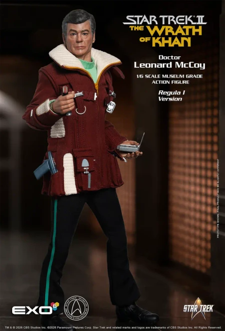 Pre-order the EXO-6 Star Trek: The Wrath of Khan Dr. Leonard McCoy Regula 1 Edition 1/6 scale figure at HobbyGalaxy.com. Secure your Bones collectible today!