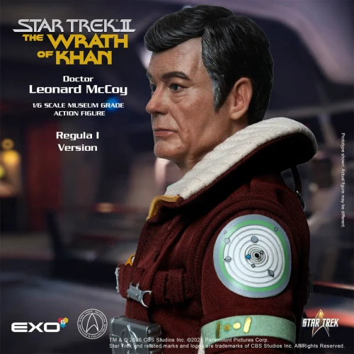 Pre-order the EXO-6 Star Trek: The Wrath of Khan Dr. Leonard McCoy Regula 1 Edition 1/6 scale figure at HobbyGalaxy.com. Secure your Bones collectible today!