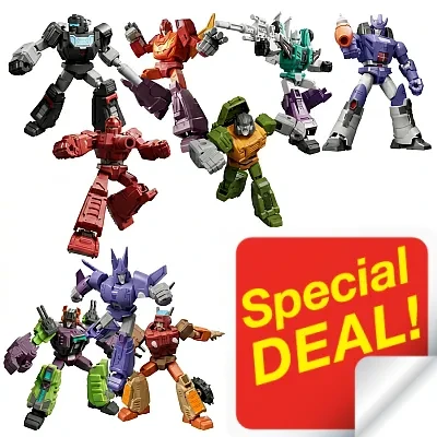 Pre-order the Blokees Transformers Galaxy Version Vol.10 "One Shall Stand" PDQ Set. Includes 9 random, highly articulated model kits featuring Galvatron, Rodimus Prime, and more. Collectors' essential!