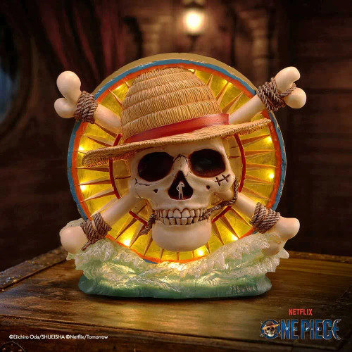 Pre-order the officially licensed Nemesis Now One Piece Jolly Roger LED Lamp at HobbyGalaxy.com. Hand-painted polyresin base with a USB-C powered pirate skull display.