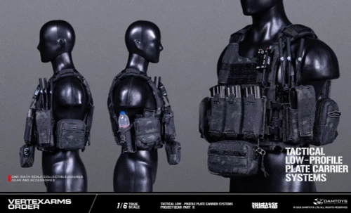Upgrade your 1/6 scale figures with the DAMTOYS Vertexarms Order Series Tactical Low-Profile Plate Carrier (MCBK) VSF02-A at HobbyGalaxy.com.