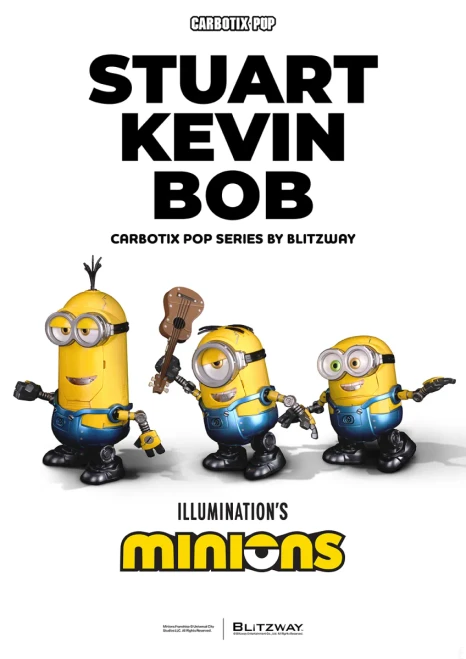 Pre-order the Blitzway Carbotix Pop Minions Trio Action Figure Set DX Ver. featuring Bob, Stuart, & Kevin today at HobbyGalaxy.com!
