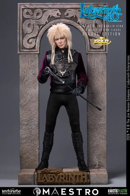Pre-order the Infinite Statue x Kaustic Plastik Labyrinth Jareth the Goblin King Gold Deluxe Edition 1/6 figure at HobbyGalaxy.com!