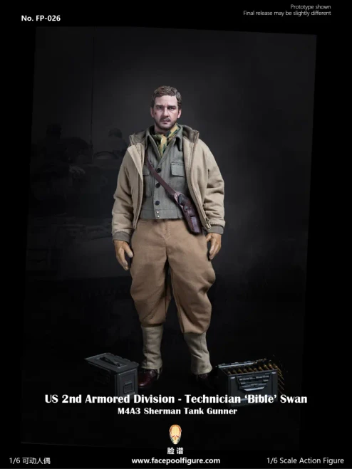Pre-order the Facepool WWII US 2nd Armored Division Technician "Bible" Swan 1/6 Figure (FP-026A) at HobbyGalaxy.com. Features M1938 helmet, leather boots, and .50 cal Browning machine gun. Fast shipping & secure packing!
