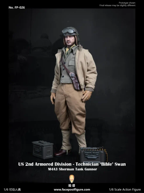 Pre-order the Facepool WWII US 2nd Armored Division Technician "Bible" Swan 1/6 Figure (FP-026A) at HobbyGalaxy.com. Features M1938 helmet, leather boots, and .50 cal Browning machine gun. Fast shipping & secure packing!