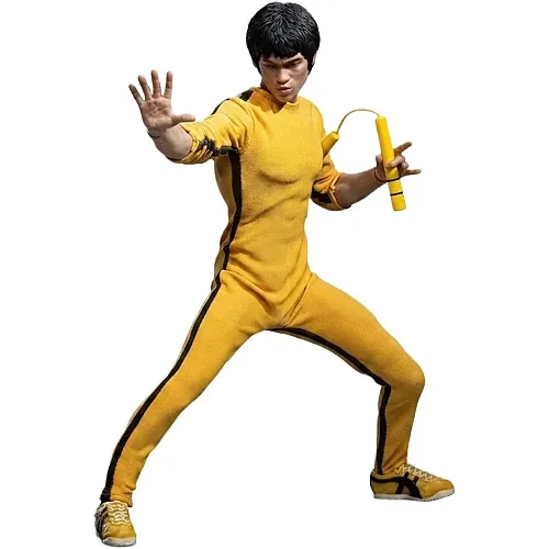 Pre-order the INART Bruce Lee Yellow Jumpsuit 1/12 Scale Action Figure at HobbyGalaxy.com. Real fabric jumpsuit, nunchaku, whip & base.