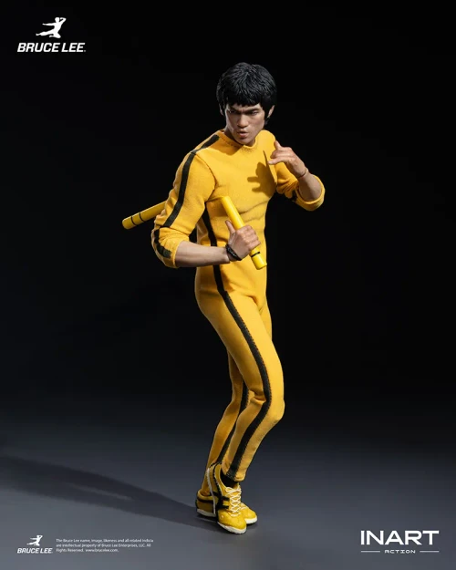Pre-order the INART Bruce Lee Yellow Jumpsuit 1/12 Scale Action Figure at HobbyGalaxy.com. Real fabric jumpsuit, nunchaku, whip & base.