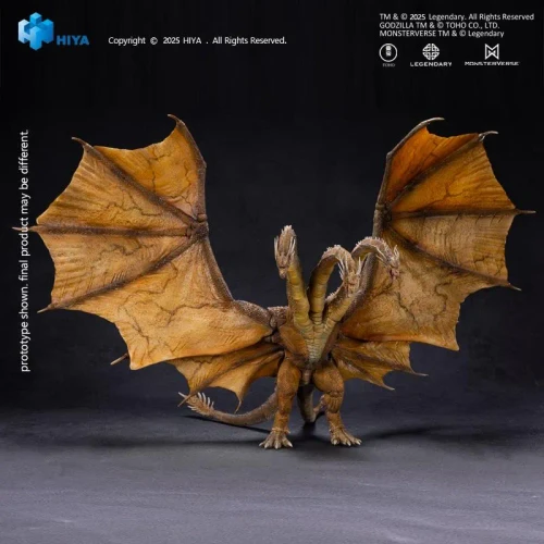 Pre-order the HIYA Toys Exquisite Basic King Ghidorah 2.0 14" figure at HobbyGalaxy.com. Features 22" wingspan, poseable necks & display stands.