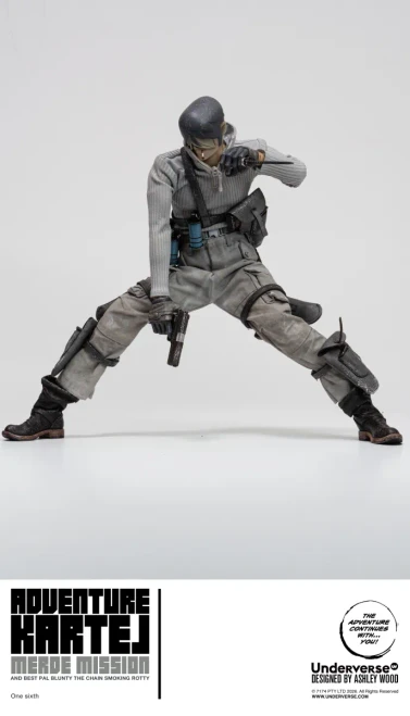 Pre-order the Underverse Adventure Kartel Cold Bugger Merde Mission 1/6 figure at HobbyGalaxy.com. Features Ashley Wood styling & parka coat.