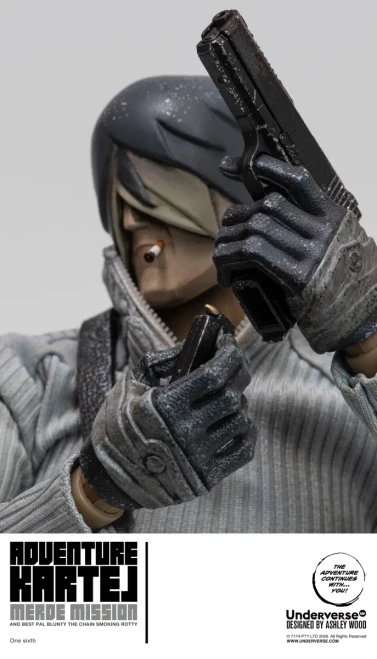 Pre-order the Underverse Adventure Kartel Cold Bugger Merde Mission 1/6 figure at HobbyGalaxy.com. Features Ashley Wood styling & parka coat.