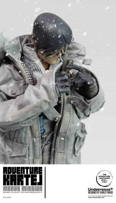 Pre-order the Underverse Adventure Kartel Cold Bugger Merde Mission 1/6 figure at HobbyGalaxy.com. Features Ashley Wood styling & parka coat.