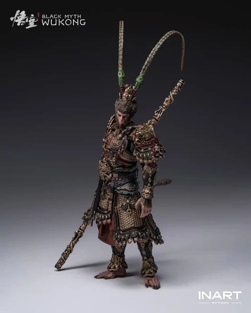 Pre-order the INART Black Myth: Wukong Great Sage Golden Armor Set 1/12 Scale Figure at HobbyGalaxy.com. Features staff, base & fabric cape.