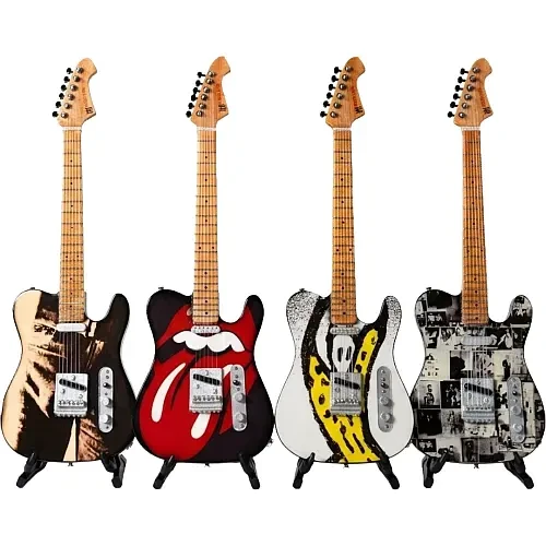 Pre-order The Mini Axe The Rolling Stones Icons 1/4 Scale Miniature Guitar Set of 4 at HobbyGalaxy.com. Handcrafted solid wood album art replicas.