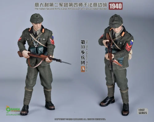 Pre-order the QORANGE QOTOYS 1/6 Italian 33rd Infantry Set (QOM-1058A) at HobbyGalaxy.com. Includes full uniform, accessories & Carcano rifle.