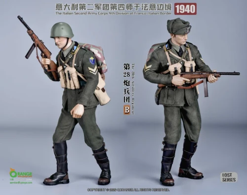 Pre-order the QORANGE QOTOYS 1/6 Italian 28th Artillery Set (QOM-1058B) at HobbyGalaxy.com. Includes full uniform, leather leggings & Beretta M1938A.