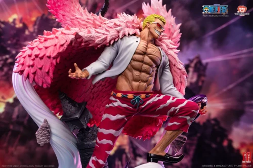 Pre-order the Jimei Palace One Piece Doflamingo Premium Ver. 1/6 scale statue at HobbyGalaxy.com. Features throne display & awakened string effects.