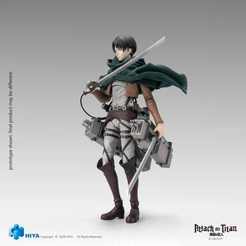 Pre-order the HIYA Toys Exquisite Basic Attack on Titan Levi Ackerman 1/12 action figure at HobbyGalaxy. Features ODM gear, blades & display stand!