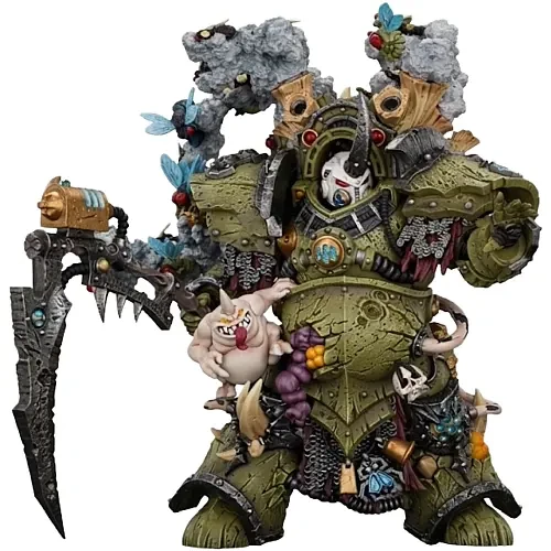 Pre-order the JOYTOY Warhammer 40K Death Guard Typhus, Herald of the Plague God 1/18 scale figure at HobbyGalaxy.com. Features Lakrimae scythe, Destroyer Hive & base!