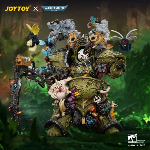 Pre-order the JOYTOY Warhammer 40K Death Guard Typhus, Herald of the Plague God 1/18 scale figure at HobbyGalaxy.com. Features Lakrimae scythe, Destroyer Hive & base!